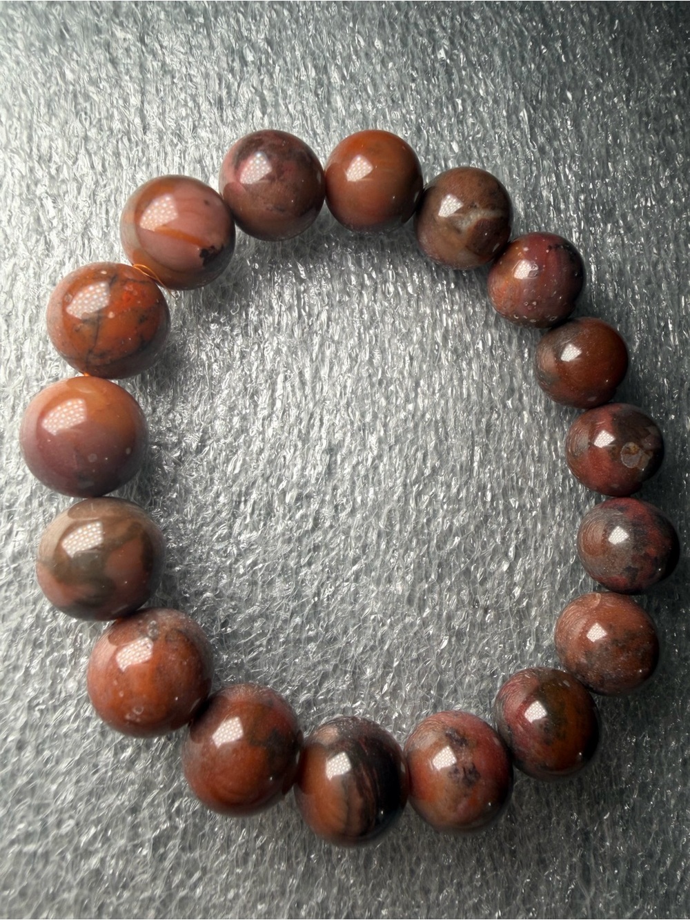 Beautiful 12MM African Cinnabar Agate Natural Crystal Bracelet